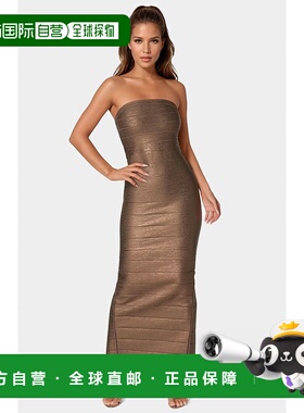 自营Bebe Women'S Long Strapless Bandage Foil Dress - mocha