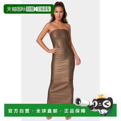 自营Bebe Women'S Long Strapless Bandage Foil Dress - mocha