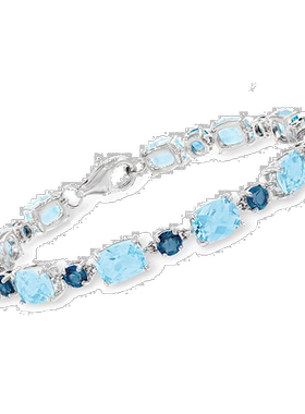 925 纯银 Ross-Simons London 和天蓝色托帕石手链 - 7 英寸 【美