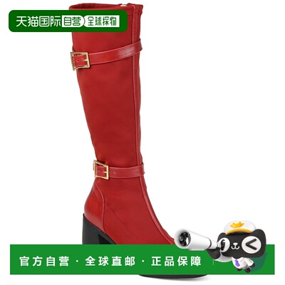 自营 Journee Collection女式Gaibree叠跟及膝长靴-红色 美国奥莱
