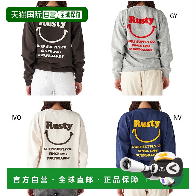 日本直邮Rusty 女士笑脸刺绣圆领卫衣休闲上衣长袖RUSTY 955005