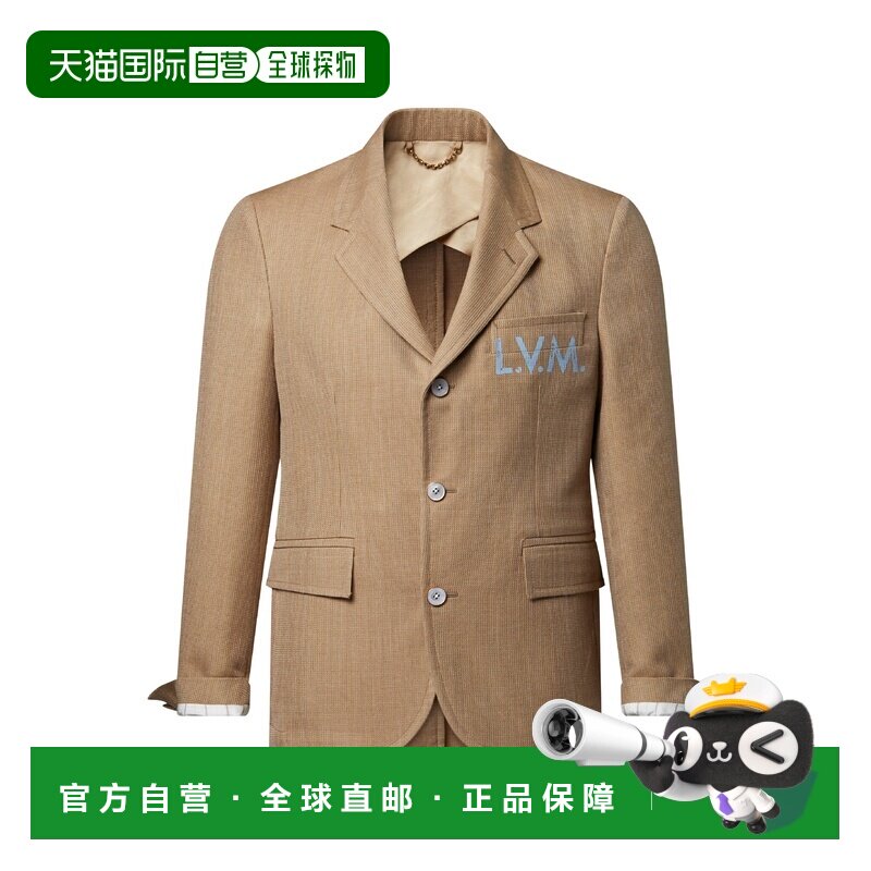 自营欧洲直邮LV路易威登 男士卡其色羊毛真丝签名西装夹克