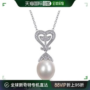 Julianna B女士项链银色宝石爱心装 饰镶嵌珍珠潮流淡水钻石心形