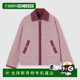 歐洲直郵Gucci 粉色聚酯纖維菱形圖案錨形紐扣夾 女士酒紅色 古馳
