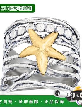 自营 Ross-Simons 纯银和 14 克拉黄金多排海星戒指 - 白色 美国