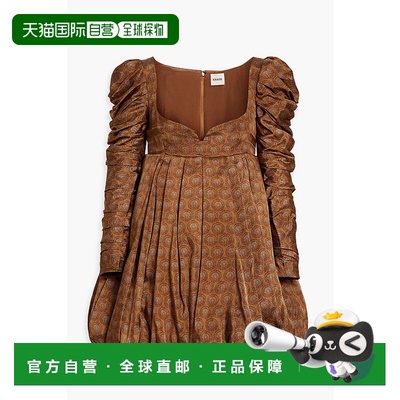 1h可退 香港直邮潮奢 KHAITE 女士 Katia 褶裥印花缎面迷你连衣裙