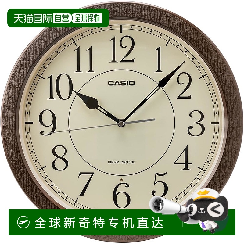 【日本直邮】Casio卡西欧壁挂电波表 直径32.5cm木纹浓茶IQ-1021J