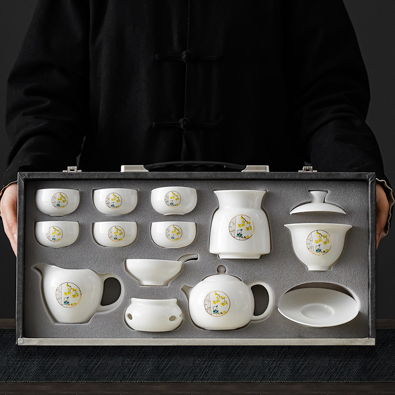 羊脂玉白瓷功夫茶具套装家用办公室轻奢高档泡茶壶茶杯送长辈礼盒,餐饮具,功夫茶具,淘宝优惠券,粉丝福利购,淘宝优惠卷