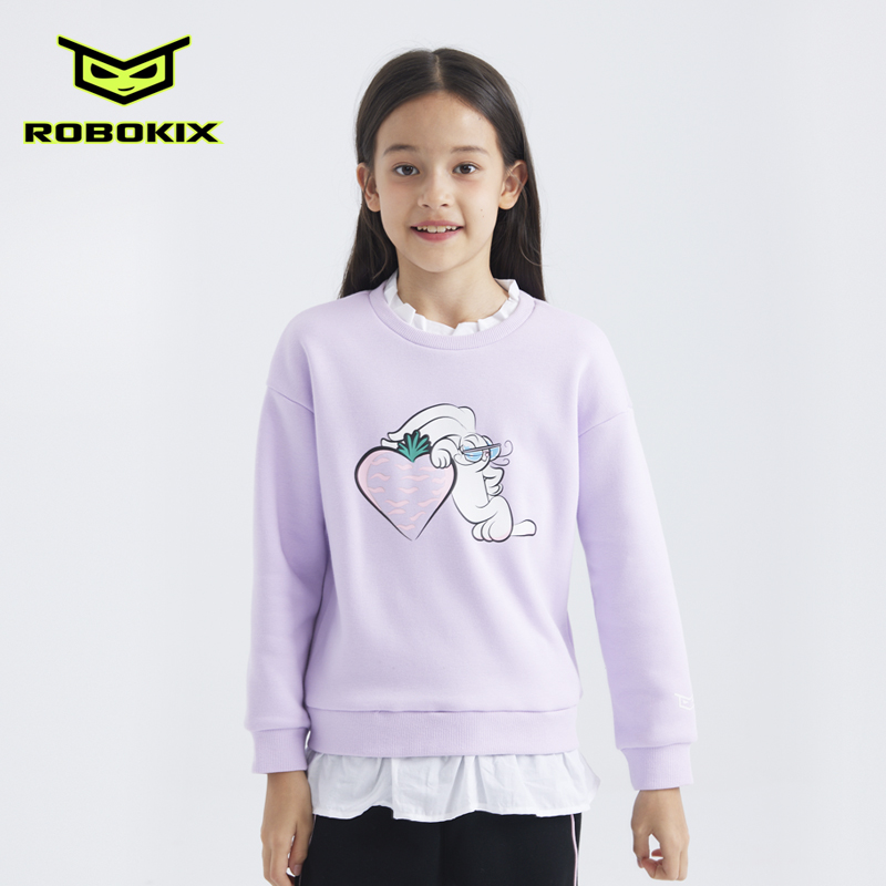 假两件加绒卫衣精致兔子印花