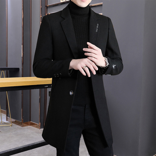 修身 羊毛呢外套男青年韩版 加厚妮子风衣潮 中长款 秋冬呢子大衣男士