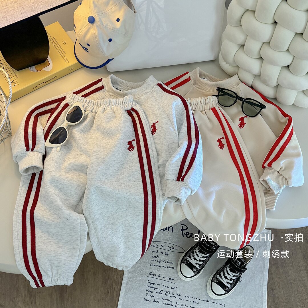 儿童卫衣套装春秋季小马刺绣男女童运动服两件套长裤长袖卫裤亲子