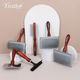 宠物梳子狗狗猫咪 梳针梳蓬毛梳双面排梳钉耙梳红棕木柄美容