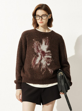 uti尤缇2025冬季新款 印花宽松休闲套头毛衫女针织衫UL4D1191209