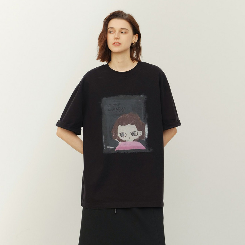 uti尤缇2026春季新款 宽松印花短袖圆领T恤女休闲上衣UM2D0189490