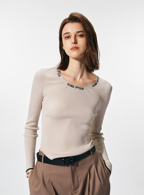 uti尤缇2024春季新款 浅米字母修身针织圆领打底衫女UJ111130160