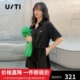 黑色直筒连体裤 uti尤缇2022夏季 UI2D0289190 女Polo领连衣短裤 新款