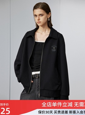 uti尤缇2025冬季新款休闲宽松黑色百搭外套女长袖卫衣UL4D0790090