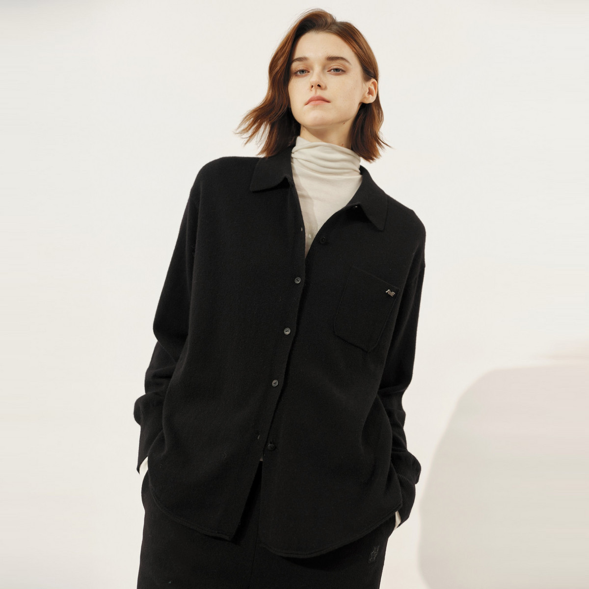 uti尤缇2025冬季新款 百搭polo领针织开衫女宽松毛衫UL4D1192890