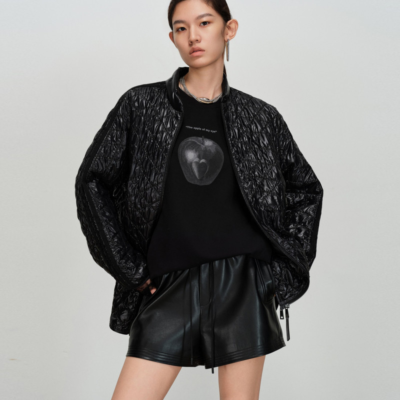 uti尤缇2026春季新款亮面菱格黑色棉服女休闲宽松外套UL110501690