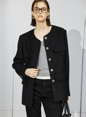 uti尤缇2024冬季新款小香风单排扣黑色大衣女显瘦外套UJ421004891