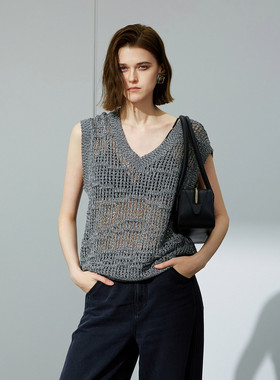 uti尤缇2025夏季新款 镂空针织马夹女百搭V领毛衫背心UL2D1193082