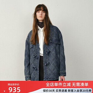 uti尤缇2025冬季 绗缝菱格宽松休闲中长牛仔外套女UK421222019 新款