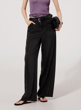 uti尤缇2025夏季新款 深灰色宽松阔腿休闲牛仔长裤女UL2D1294983