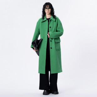 uti尤缇2023冬季 绿色百搭羊毛呢大衣女双面呢外套UI451010041 新款
