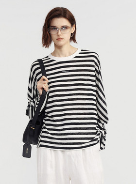 uti尤缇2026夏季新款 百搭条纹休闲T恤女显瘦防晒罩衫UM2D0192099