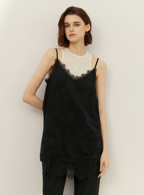 uti尤缇2026春季新款缎面蕾丝黑色吊带女显瘦打底背心UM2D2288290