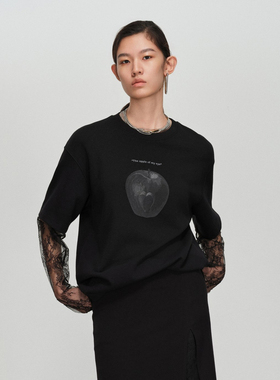 uti尤缇2026春季新款 蕾丝拼接假两件T恤女休闲上衣UL110101490