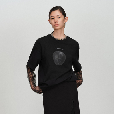 uti尤缇2026春季新款 蕾丝拼接假两件T恤女休闲上衣UL110101490