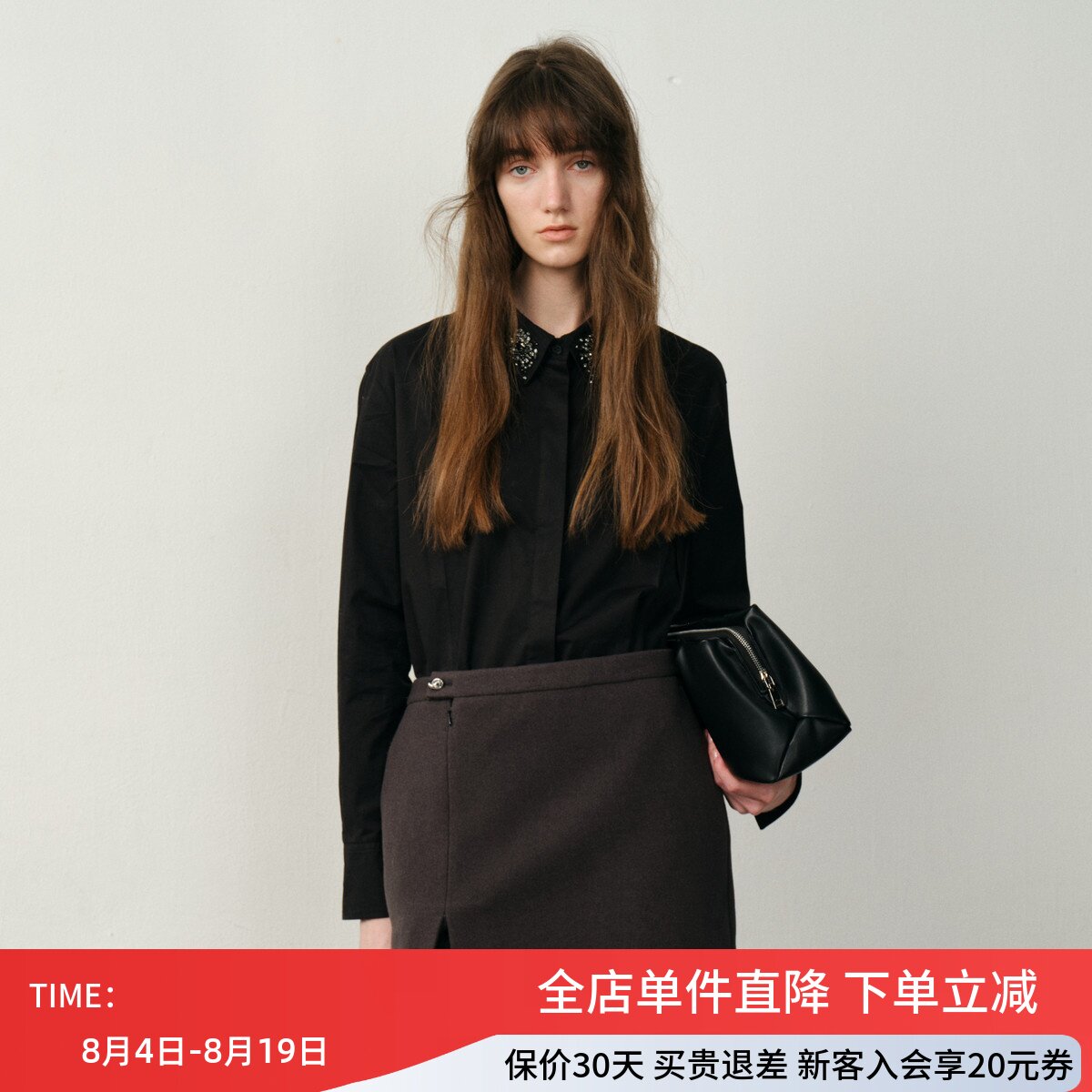 uti尤缇2025冬季新款黑色休闲宽松长袖衬衫女显瘦衬衣UK412100890