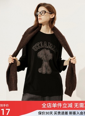 uti尤缇2025冬季新款 印花宽松休闲长袖T恤女圆领上衣UL4D0193090