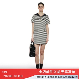 uti尤缇2025秋季新款复古条纹学院风连衣裙女短袖中裙UK310400599