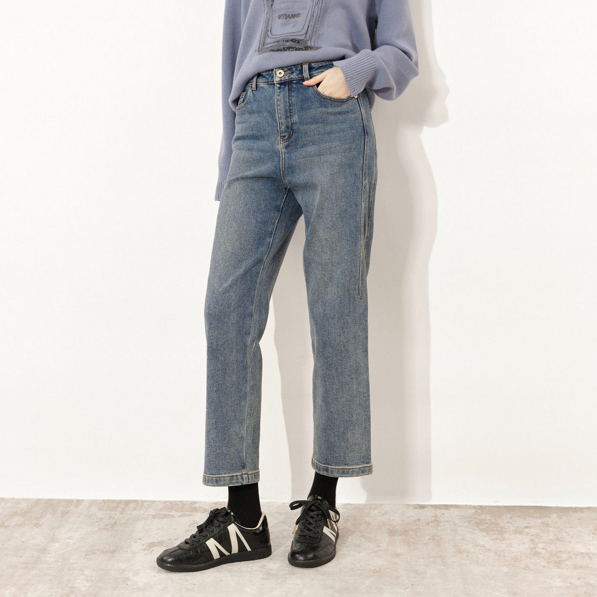 uti尤缇2025冬季新款街头水洗直筒休闲牛仔裤女九分裤UK451225919