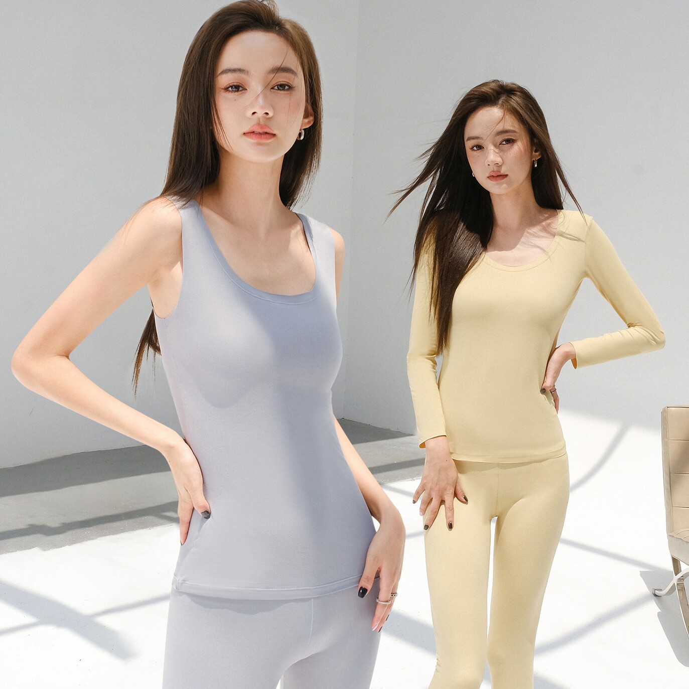 JA女士高弹慕斯绒上衣秋裤背心