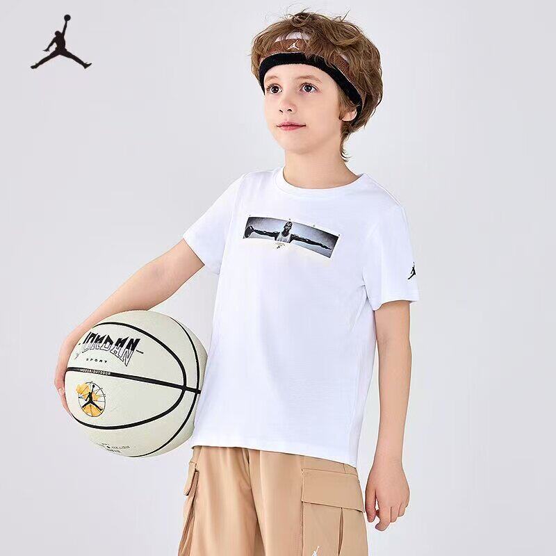 Jordan童装儿童短袖2026夏季新款男童T恤纯棉上衣运动白T打底衫女