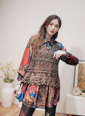 春秋宽松雪纺显瘦马甲衬衫两件套
