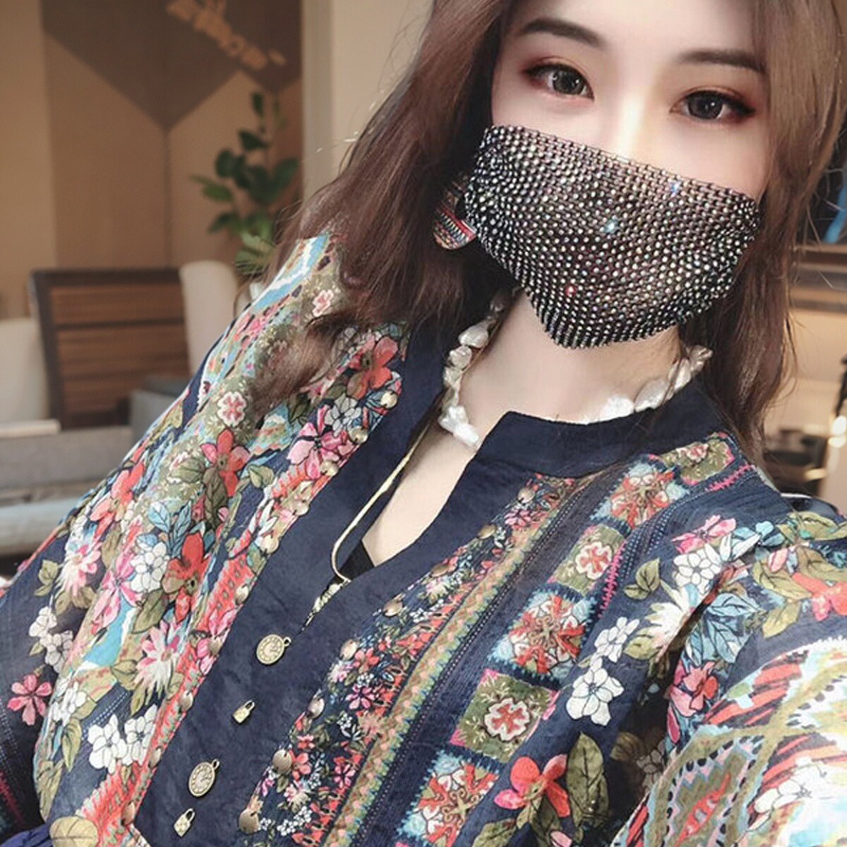 柔软丝棉轻薄衬衫女套头缝珠宽松设计感小众夏季短袖印花上衣透气