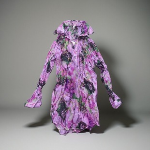 百搭气质打底上衣简约 套头女士褶皱棉衬衫 民族风印花衬衣长袖 春季