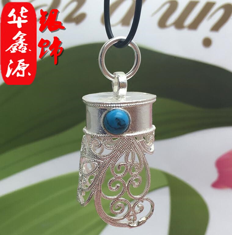 新款S925纯银狼牙套骨头套碑骨套民族风掐丝镶玛瑙吊坠碑骨头套批