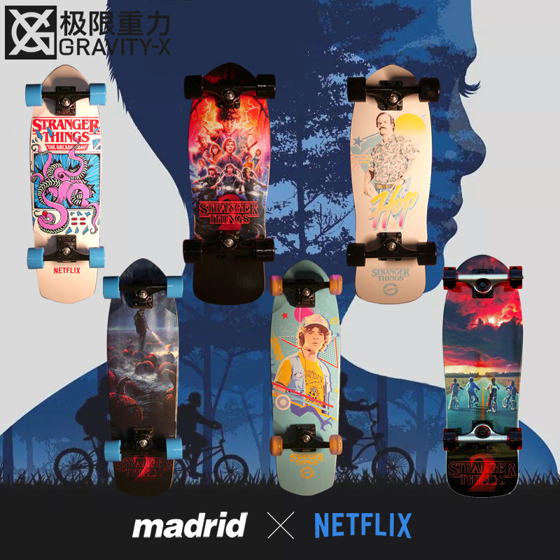 Madrid马德里StrangerThings怪奇物语联名款进口滑板复古鱼板代步
