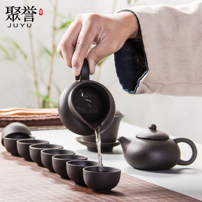 Dụng cụ pha trà tử sa juyu, bộ ấm trà kungfu, cốc có nắp ấm trà, cốc có nắp, bộ trà đạo