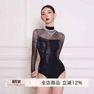 danzbaby芭蕾舞练习服瑜伽练功服长袖 高胯表演服高领印花体服B250