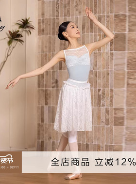 danzbaby芭蕾舞服儿童女高胯体操服套装一字领蕾丝拼接体服BAS83