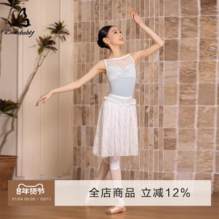 danzbaby芭蕾舞服儿童女高胯体操服套装一字领蕾丝拼接体服BAS83