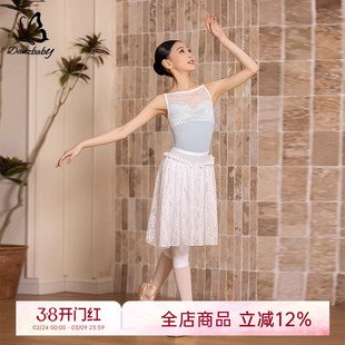 danzbaby芭蕾舞服儿童女高胯体操服套装一字领蕾丝拼接体服BAS83