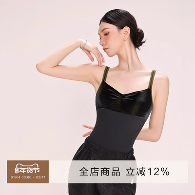 danzbaby芭蕾舞服女吊带练功服成人形体服宽肩带练功丝绒体服B377