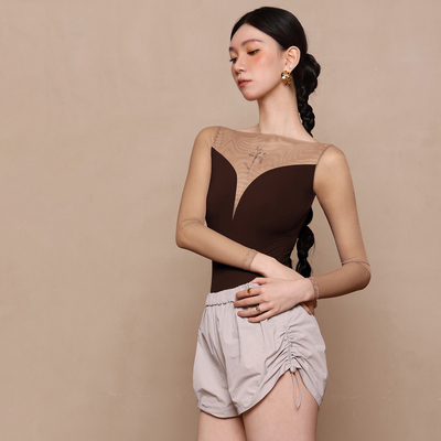 danzbaby芭蕾舞服成人形体服女练功服定位印花拼接练功体服B395